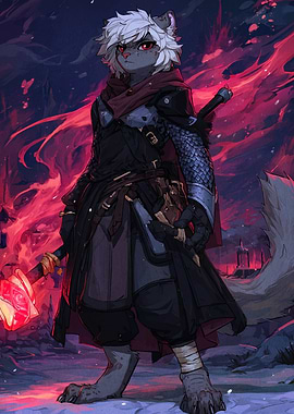 Anthromorphic Warrior with Glowing Staff