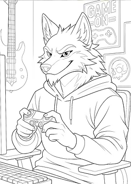 Wolf Gamer Line Art