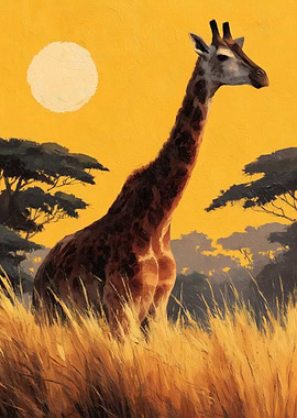 Giraffe in Savannah Painting