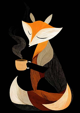 Fox with Coffee Cup Illustration