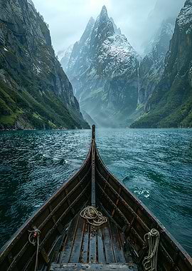Viking Boat on Fjord