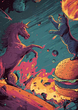 Unicorn Cat Burger Space