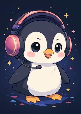 Cute Penguin Gamer with Headset