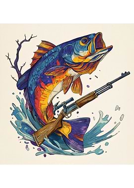 Fish and Rifle Illustration