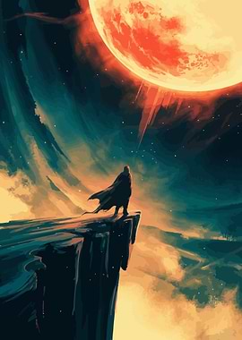 Lone Figure Under a Fiery Sky