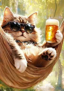 Cool Cat Relaxing with Beer