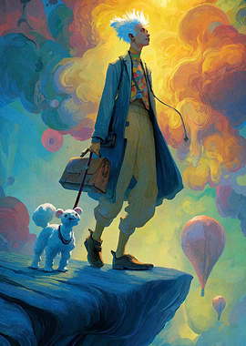 Man and Dog on Colorful Journey