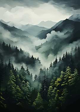 Misty Mountain Forest Landscape