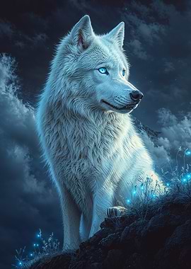 White Wolf with Blue Eyes