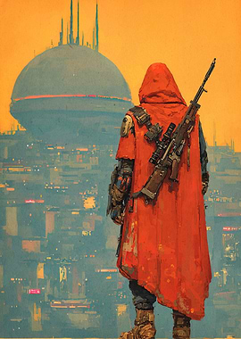 Cyberpunk Sniper in Futuristic Cityscape
