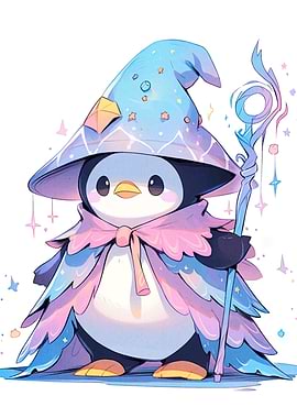 Cute Penguin Wizard with Magic Staff