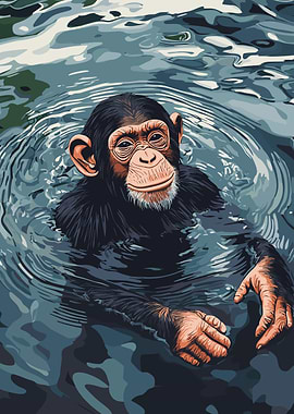 Chimpanzee Swimming in Water