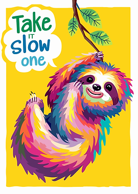 Colorful Sloth Hanging on Branch