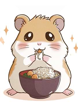 Cute Hamster Eating Noodles Illustration