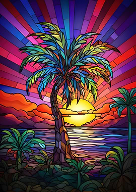 Stained Glass Tropical Sunset