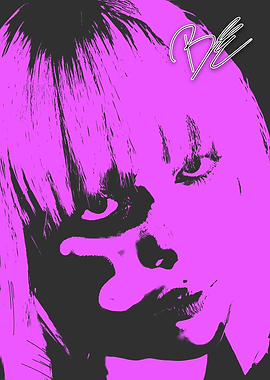 Billie Eilish Pink and Gray Portrait with Signature