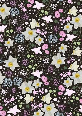 Floral Pattern with Daffodils and Blossoms