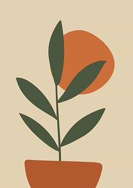 Minimalist Plant Illustration with Sun