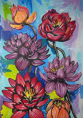 Floral Painting with Water Lilies