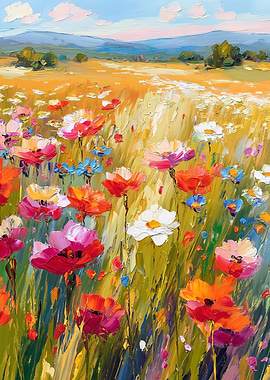 Impressionistic Floral Field Painting