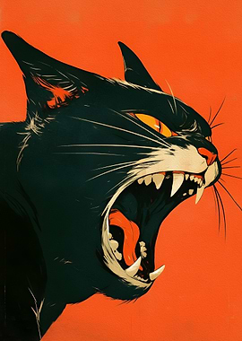 Roaring Black Cat Illustration