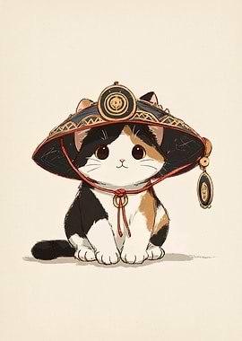 Calico Cat with Asian Hat