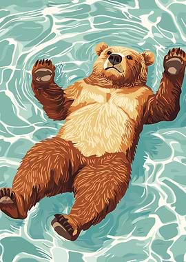Bear Floating in Water Illustration