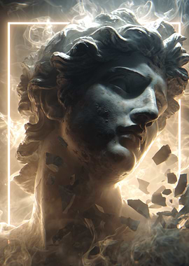 Classical Bust with Neon and Smoke