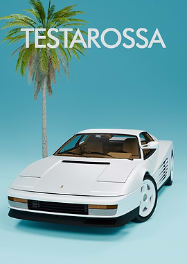 White Ferrari Testarossa with Palm Tree