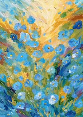 Blue Flowers Oil Painting