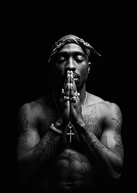 Tupac Shakur Praying Black and White