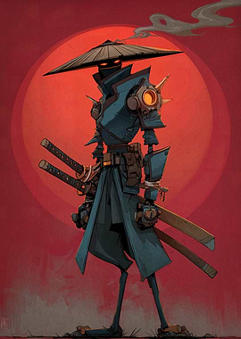 Steampunk Samurai Robot Illustration