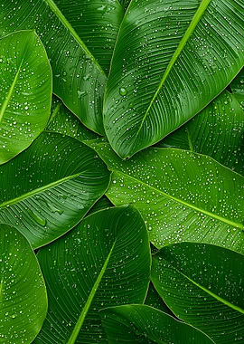 Lush Green Leaves with Water Droplets