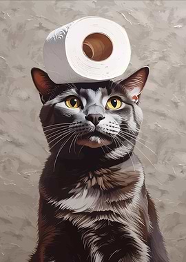 Cat with Toilet Paper Hat