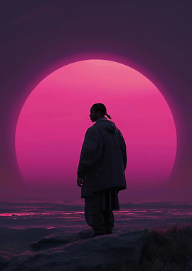 Person Silhouette Against a Pink Sun