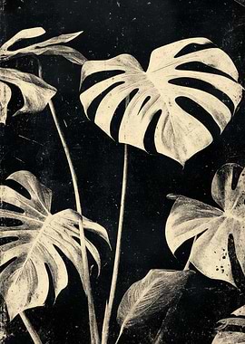 Monstera Plant Black and White Art | Vintage Botanical Wall Art