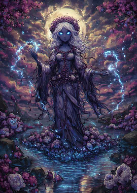 Mystical Flower Goddess with Lightning