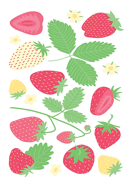 Strawberry Pattern with Leaves and Flowers