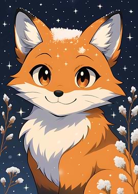 Cute Fox in Winter Night