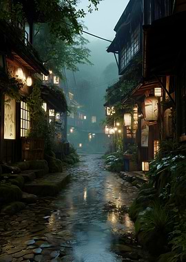 Rainy Japanese Street at Night