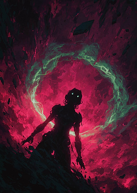 Silhouette Figure with Glowing Circle