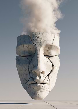 Cracked Stone Face with Smoke
