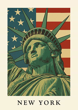 Statue of Liberty with American Flag