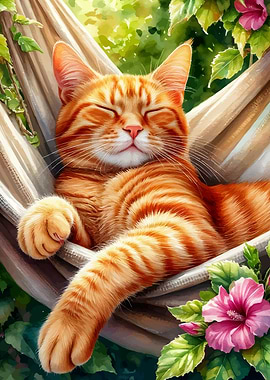 Ginger Cat Relaxing in Hammock