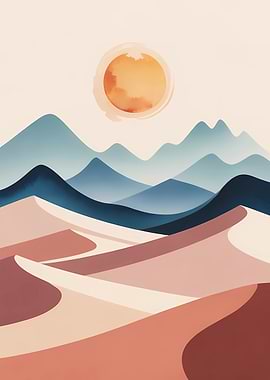 Minimalist Desert Landscape with Sun