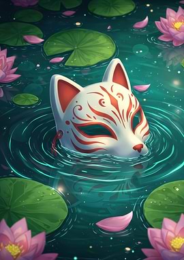 Fox Mask in Lily Pond