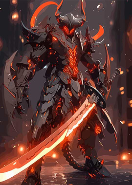 Fiery Armored Warrior with Sword