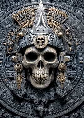 Aztec Skull with Headdress