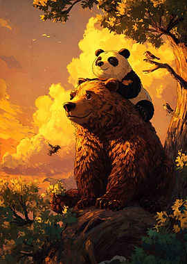 Bear and Panda Friendship Illustration