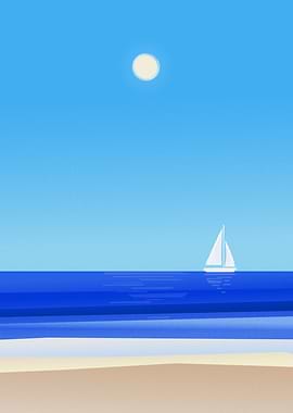 Minimalist Sailboat on the Ocean in Summer